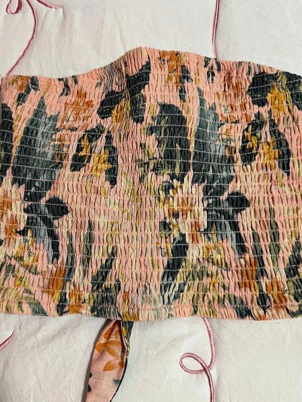 Floral Tie-Back Crop Top in Pink & Green Like New